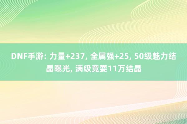 DNF手游: 力量+237, 全属强+25, 50级魅力结晶曝光, 满级竟要11万结晶